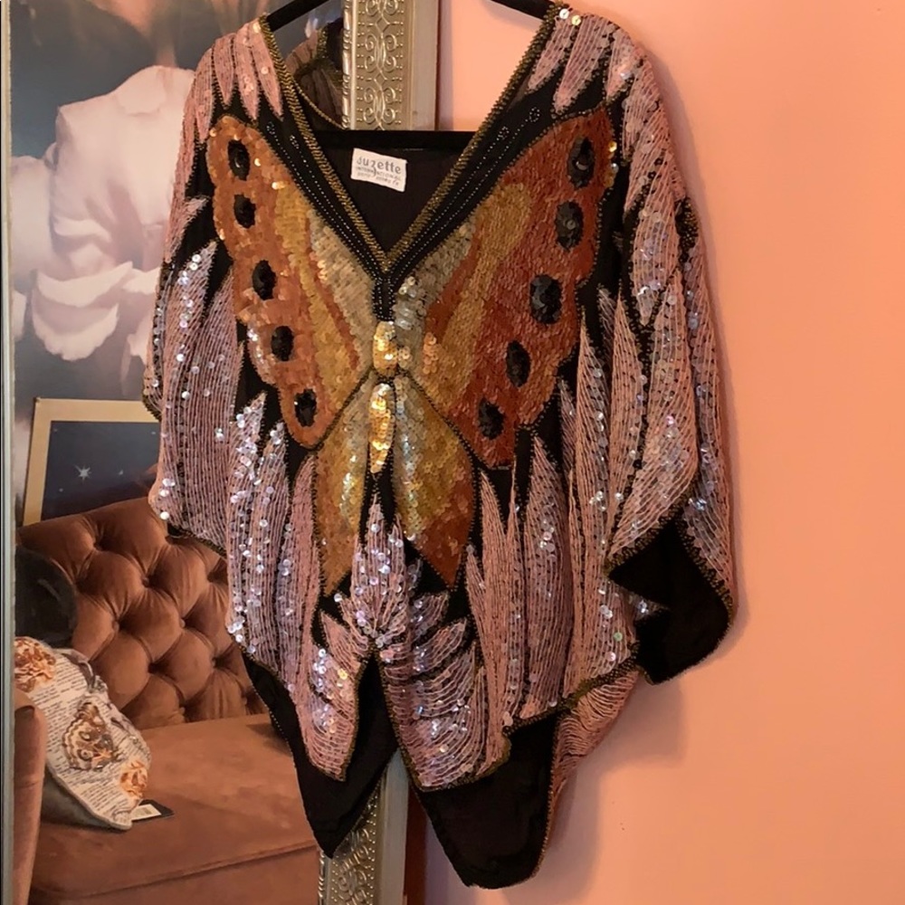 Vintage butterfly sequin top